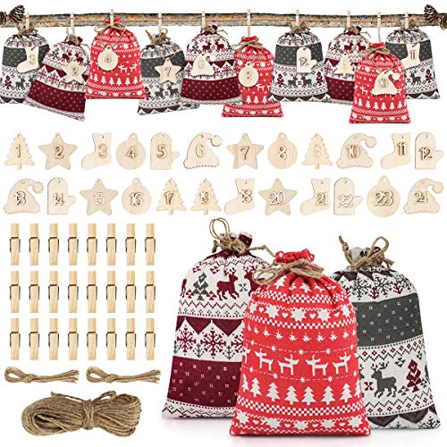 K KUMEED Jutesäckchen Adventskalender, Adventskalender Selber Befüllen, Jutesäckchen Jutebeutel Adventskalender, Adventskalender zum Selbst Befüllen Adventskalender zum Befüllen Wand von K KUMEED