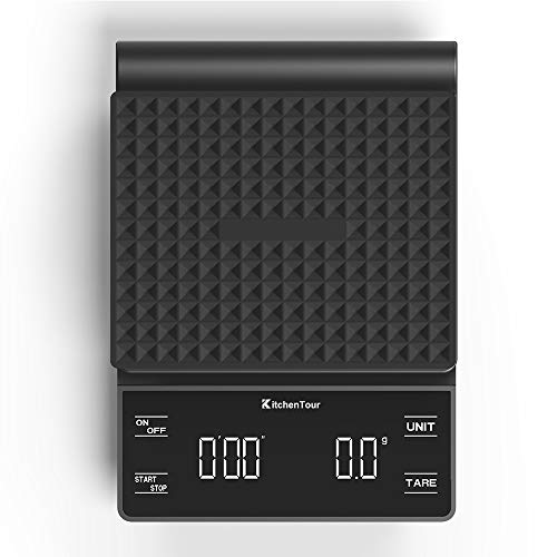 KitchenTour Kaffeewaage mit Timer 3kg/0,1g Hohe Präzision Pour Over Drip Espresso Waage mit hintergrundbeleuchtetem LCD-Display (Batterien inklusive) von K KitchenTour