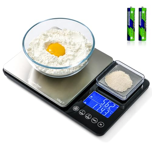 KitchenTour Dual Platform Digital Kitchen Scale with Total Weight Function - 500g/0.01g & 15kg/1g - Accurate for Cooking and Baking -Ideal for Meal Prep and Portion Control KitchenTour Dual Platform Digital Kitchen Scale with Total Weight Function - 500g/0.01g & 15kg/1g - Accurate for Cooking and Baking -Ideal for Meal Prep and Portion Control von K KitchenTour