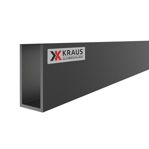 KRAUS U Profil Aluminium 40x20x40mm mit 2m Länge & Optik Schwarzeloxiert von K Kraus Glasbeschläge