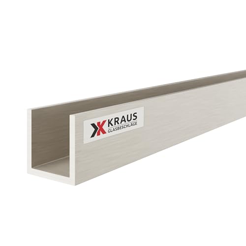 KRAUS U Profil Aluminium 20x20x20mm mit 2m Länge & Optik Edelstahleffekt von K Kraus Glasbeschläge