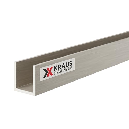 KRAUS U Profil Aluminium 10x10x10mm mit 2m Länge & Optik Edelstahleffekt von K Kraus Glasbeschläge