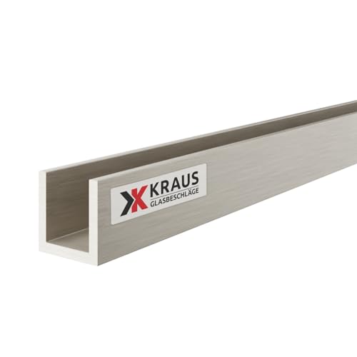 KRAUS U Profil Aluminium 15x15x15mm mit 2m Länge & Optik Edelstahleffekt von K Kraus Glasbeschläge