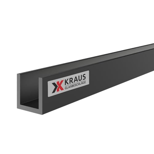 KRAUS U Profil Aluminium 15x15x15mm mit 2m Länge & Optik Schwarzeloxiert von K Kraus Glasbeschläge