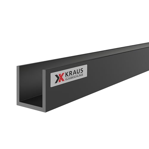 KRAUS U Profil Aluminium 20x20x20mm mit 2m Länge & Optik Schwarzeloxiert von K Kraus Glasbeschläge