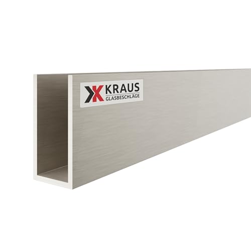 KRAUS U Profil Aluminium 40x20x40mm mit 2m Länge & Optik Edelstahleffekt von K Kraus Glasbeschläge