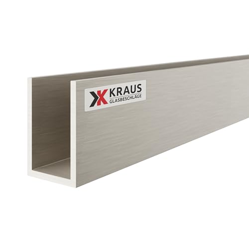 KRAUS U Profil Aluminium 30x20x30mm mit 2m Länge & Optik Edelstahleffekt von K Kraus Glasbeschläge