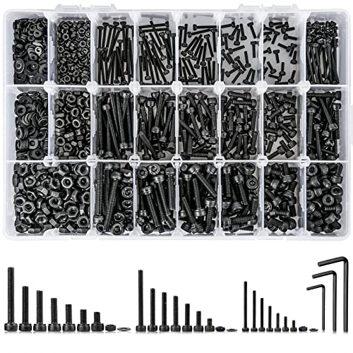 K Kwokker Innensechskantschrauben, M2, M3, M4, Innensechskantschrauben, Muttern und Bolzen, 1263 Stück, 12,9 Grad legierter Stahl, Sortiment Muttern und Unterlegscheiben, 21 Größen von K Kwokker