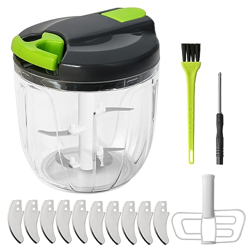 K Kwokker Manueller Lebensmittelzerkleinerer, 900 ml, manuelle Küchenmaschinen, Zugschnur mit 10 scharfen 420 Edelstahlklingen, Gemüseschredder, Zwiebelschneider, Schneidemaschine, Würfelmühle mit K Kwokker Manueller Lebensmittelzerkleinerer, 900 ml, manuelle Küchenmaschinen, Zugschnur mit 10 scharfen 420 Edelstahlklingen, Gemüseschredder, Zwiebelschneider, Schneidemaschine, Würfelmühle mit von K Kwokker