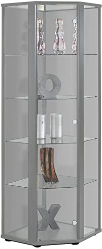 K-Möbel Eckvitrine in Alu/Silber (176x56,5x56,5 cm) mit 4 Glasböden - Modellauto Vitrine Silber - Vitrinenschrank Silber - Sammlervitrine - Wohnzimmerschrank Glasvitrine Regal Glas Schrank von K-Möbel