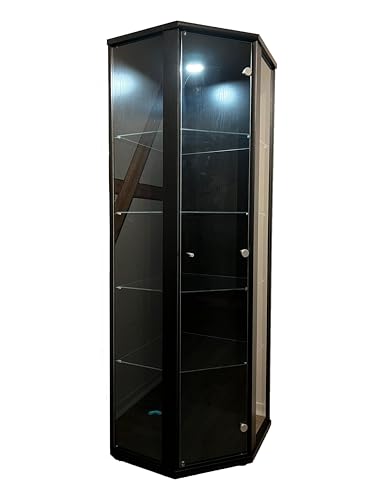 K-Möbel Eckvitrine in Schwarz (176x56,5x56,5 cm) mit 4 Glasböden & LED - Modellauto Vitrine Schwarz - Vitrinenschrank - Sammlervitrine - Wohnzimmerschrank Glasvitrine Regal Wand Glas von K-Möbel