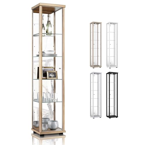 K-Möbel Glasvitrine in Buche (176x37x33 cm) mit 4 höhenverstellbaren Glasböden & Spiegel - Modellauto Vitrine Buche - Vitrinenschrank Buche - Sammlervitrine - Wohnzimmerschrank Regal Glas von K-Möbel