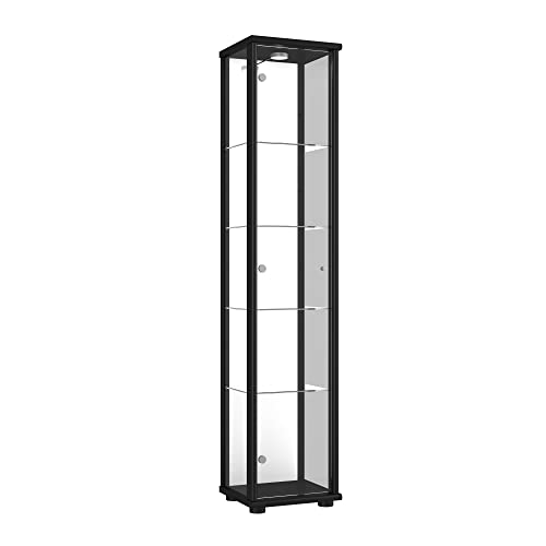 K-Möbel Glasvitrine in Schwarz (176x37x33 cm) mit 4 höhenverstellbaren Glasböden, Spiegel, LED - Modellauto Vitrine Schwarz - Vitrinenschrank Schwarz - Sammlervitrine - Wohnzimmerschrank Regal Schrank von K-Möbel