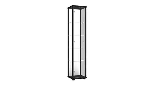 K-Möbel Glasvitrine in Schwarz (176x37x33 cm) mit 4 höhenverstellbaren Glasböden & Spiegel - Modellauto Vitrine Schwarz - Vitrinenschrank Schwarz - Sammlervitrine - Wohnzimmerschrank Regal Schrank von K-Möbel