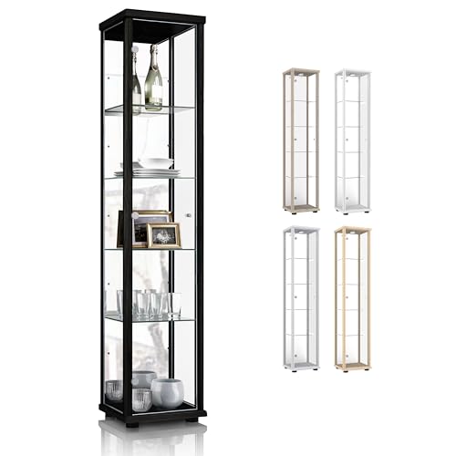 K-Möbel Glasvitrine in Schwarz (176x37x33 cm) mit 4 höhenverstellbaren Glasböden & Spiegel - Modellauto Vitrine Schwarz - Vitrinenschrank Schwarz - Sammlervitrine - Wohnzimmerschrank Regal Schrank von K-Möbel