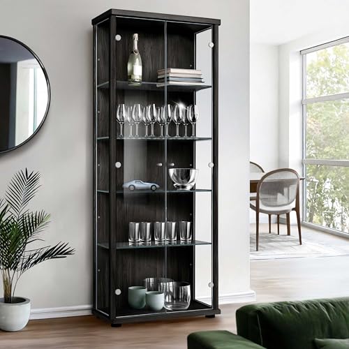 K-Möbel Vitrinenschrank 2-türig (176x67x33cm) - Made in Germany - Standvitrine Schwarz mit 4 höhenverstellbaren Glasböden - Glasvitrine Stehend - Vitrine Glas - Display Cabinet von K-Möbel
