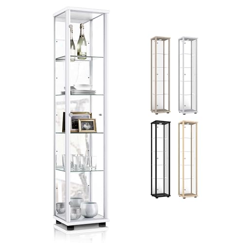 K-Möbel Glasvitrine in Weiss (176x37x33 cm) mit 4 höhenverstellbaren Glasböden & Spiegel - Modellauto Vitrine Weiß - Vitrinenschrank Weiss - Sammlervitrine - Wohnzimmerschrank Regal Wand Schrank von K-Möbel