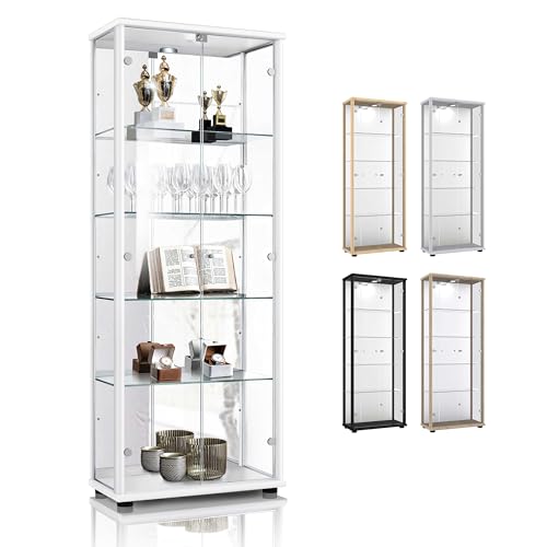 K-Möbel Glas Vitrinenschrank 2-türig (176x67x33cm) - Made in Germany - Standvitrine Weiss mit 4 höhenverstellbaren Glasböden, Spiegel& Schloss - Glasvitrine Stehend - Sammler von K-Möbel