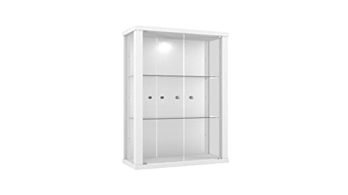 K-Möbel Hängevitrine in Weiss (80x60x25 cm) mit 2 höhenverstellbaren Glasböden & Spiegel - Modellauto Vitrine Weiß - Vitrinenschrank Weiss - Sammlervitrine - Glasvitrine Regal Glas Mini Vitrine von K-Möbel