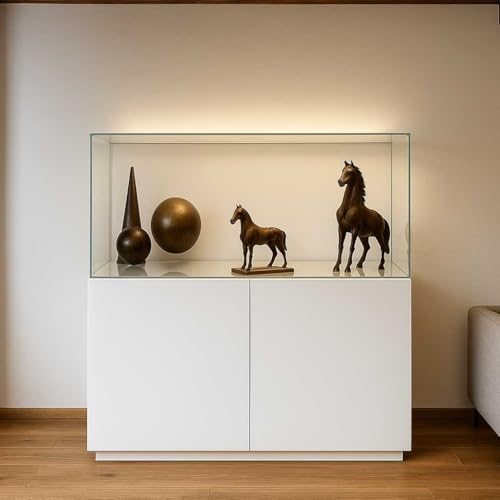 K-Möbel Kunstvitrine Glas 125x37x36 cm - Made in Germany - Glasvitrine handgemacht mit Schiebetür und Schloss - Verkaufstheke für Schmuck, Kunst & Schuhe - Verkaufsvitrine von K-Möbel