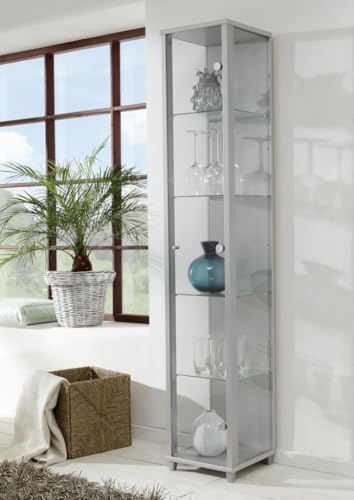 K-Möbel VR-Wohnwelten Glasvitrine (172x32x33cm) in Silber/Alu mit 4 Glasböden - Modellauto Vitrine - Vitrinenschrank Silber/Alu - Sammlervitrine - Wohnzimmerschrank Regal Wand Schrank von K-Möbel