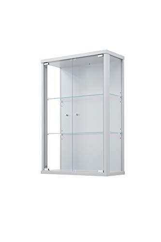 K-Möbel VR-Wohnwelten Hängevitrine (82x56x25,2cm) in Silber/Alu mit 2 Glasböden - Modellauto Vitrine Silber/Alu - Vitrinenschrank - Sammlervitrine - Glasvitrine klein Regal Glas Mini Vitrine von K-Möbel