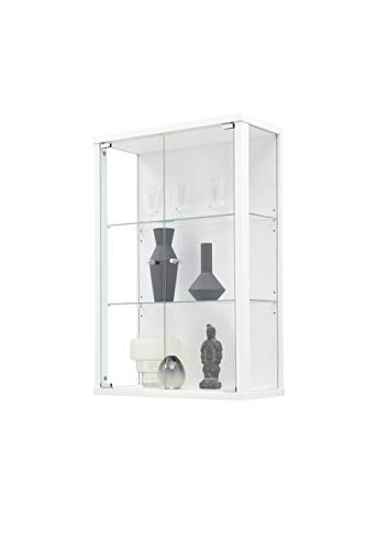 K-Möbel VR-Wohnwelten Hängevitrine (82x56x25,2cm) in Weiß mit 2 Glasböden - Modellauto Vitrine - Vitrinenschrank - Sammlervitrine - Glasvitrine klein Regal Glas Mini Vitrine Weiß von K-Möbel