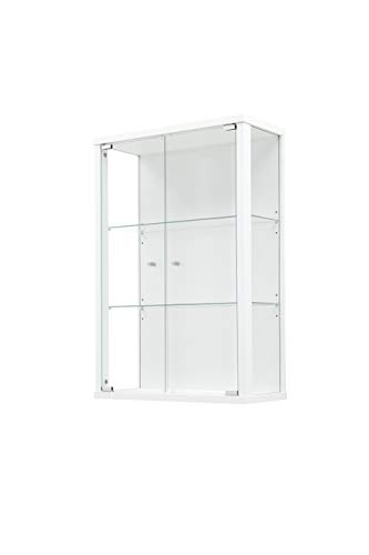 K-Möbel VR-Wohnwelten Hängevitrine (82x56x25,2cm) in Weiß mit 2 Glasböden - Modellauto Vitrine Weiss - Vitrinenschrank Weiß - Sammlervitrine - Glasvitrine klein Regal Glas Mini Vitrine Weiß von K-Möbel