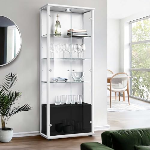 K-Möbel Vitrinenschrank 2-türig (176x67x33cm) - Made in Germany - Standvitrine Weiss mit 4 höhenverstellbaren Glasböden & LED - Glasvitrine Stehend - Vitrine Glas - Display Cabinet von K-Möbel