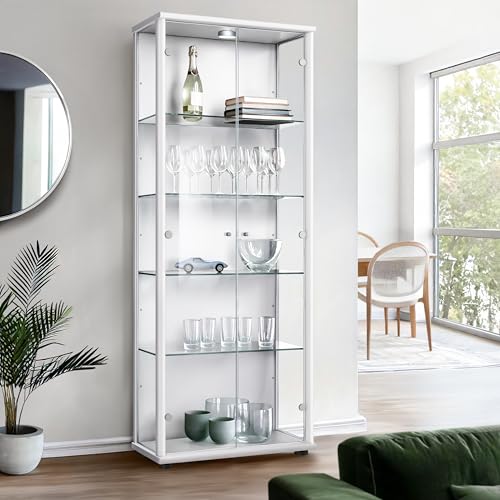 K-Möbel Vitrinenschrank 2-türig (176x67x33cm) - Made in Germany - Standvitrine Weiss mit 4 höhenverstellbaren Glasböden & LED - Glasvitrine Stehend - Vitrine Glas - Display Cabinet von K-Möbel