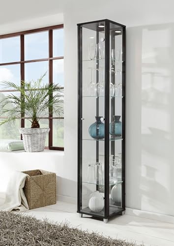 VR-Wohnwelten Glasvitrine (172x32x33 cm) in Schwarz mit 4 Glasböden, Spiegel und LED - Modellauto Vitrine Schwarz - Vitrinenschrank Schwarz - Sammlervitrine - Wohnzimmerschrank Regal Wand Schrank von K-Möbel