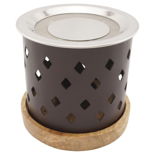 Räucherstövchen Heera aus Metall & Holz – H 10cm – mit Edelstahlsieb & Metallscheibe – Ideal für Weihrauch & Kräuter von K W