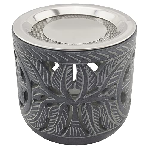 Räucherstövchen aus indischem Speckstein – mit Edelstahlsieb & Metallscheibe – Shiva Design – Höhe 9 cm – Ideal für Weihrauch & Kräuter von K W