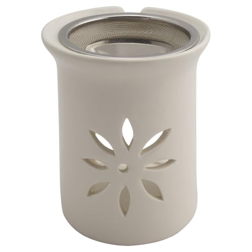 Räucherstövchen Keramik Weiß – Sternenblume Design mit Edelstahlsieb & Metallscheibe – Für Weihrauch & Kräuter, Höhe 11 cm | Incense Burner von K W