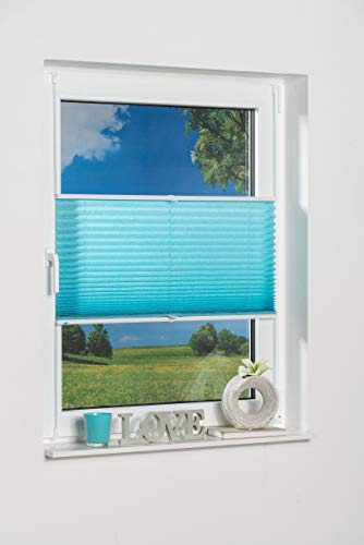 K-home 360273-11 Klemmfix-Plissee 80 x 210 cm (B x L) Iceblau Lichtschutz +++ Moderne Crushed Optik +++ von Khome