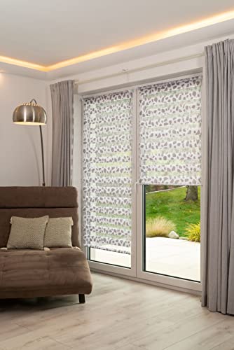 K-Home Klemmfix Doppelrollo Madrid ohne Bohren Stein Taupe Bedruckt 35 x 150 cm (B x L) von Khome