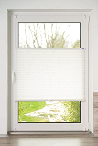 K-Home Klemmfix-Plissee, Elba Bedruckt Weiß, 85 x 210 cm (B x L) Modern von Khome