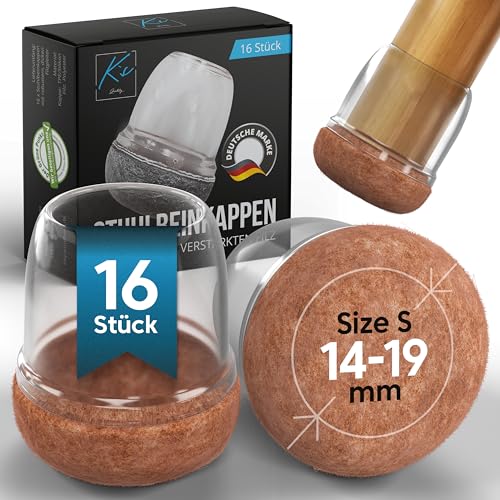 Stuhlbeinkappen Rund Braun,16 Stück, Filzgleiter für Stühle, Ø14-19mm, Schutzkappen für Stuhlbeine, Stuhlbeinschoner, Bodenschoner für Stühle mit Filz, Gleiter für Stühle, Gleiter von K's Quality
