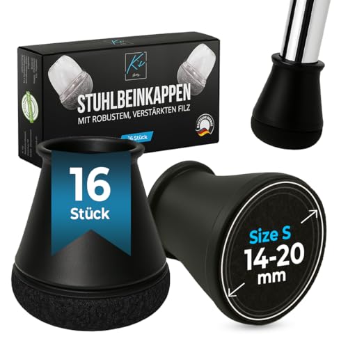 Stuhlbeinkappen Rund Schwarz, 16 Stück, 14-20mm, Filzgleiter für Stühle, Stuhlbeinschoner rund, Stuhlsocken, Schutzkappen für Stuhlbeine, Stuhlbeinsocken, Stuhlgleiter, Stuhlschoner, Überzieher von K's Quality
