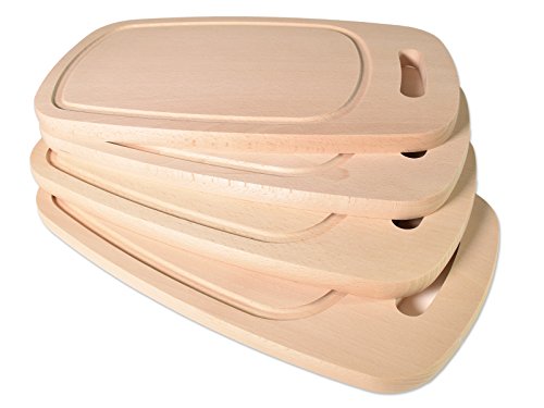 Brettchen Holzbrettchen -K&B Vertrieb- Essbrettchen Frühstücksbrettchen Buche natur Massiv Holz Schneidbrettchen mit Saftrinne 473 (4 Stück) von K&B Vertrieb