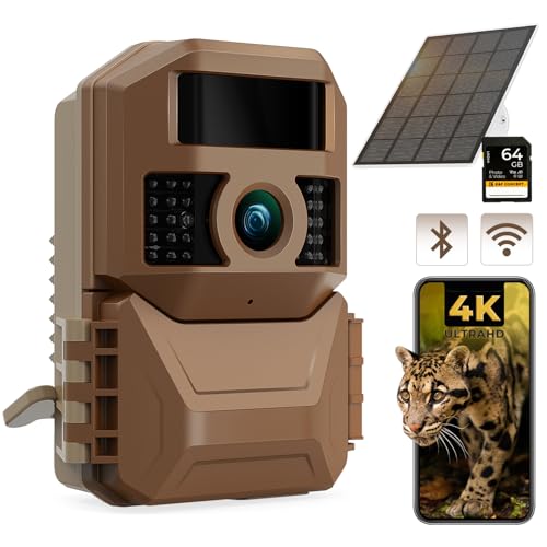 K&F Concept Wildkamera mit WiFi Handyübertragung App mit 6000mAh wiederaufladbare Batterie und 3w Solar Panels, 48MP 4K Solar WLAN Wildtierkamera mit Bewegungsmelder Nachtsicht IP66 und 64GB SD von K&F Concept