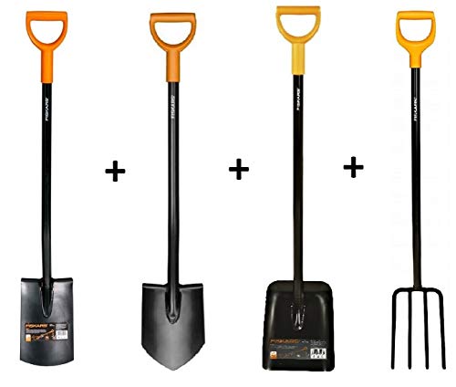 K&G Solid Set FISKARS 131413 Spitz Solid + 131403 Rund Solid + 132403 Schaufel Solid + 1003458 Gabel Solid Set Spaten Gabel Schippe Garten von K&G