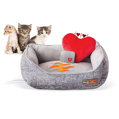 K&H PET PRODUCTS Beheiztes Katzenbett mit Herzkissen, Herzschlag, Kätzchenspielzeug, 27,9 x 33 cm, mit Katze, Herzschlag, Rhythmus von K&H PET PRODUCTS