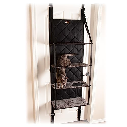 K&H PET PRODUCTS Hangin' Katzenbaum – Türmontierte Kletterkatze, Wandstange, Möbel, Katzenhängematte für den Innenbereich, hängend/erhöhtes Bett – 4-stöckig, grau, 30,5 x 55,9 x 165,9 cm von K&H PET PRODUCTS