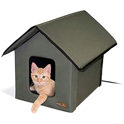 K&H Pet Products Original beheiztes Katzenhaus für den Außenbereich, 48 x 55 x 43 cm, Olivgrün/Olivgrün von K&H PET PRODUCTS