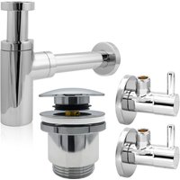 K&k Dichtungstechnik - kör4u Design-Set chrom - Siphon mit Pop-Up Ablaufventil und zwei Eckventilen - Chrom von K&K DICHTUNGSTECHNIK