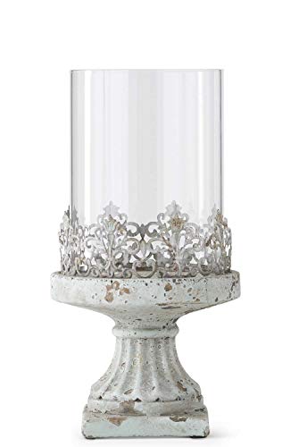 K&K Interiors 15387A-3 Kerzenhalter auf Sockel, Metall, 27,9 cm, Hellblau von K & K INTERIORS