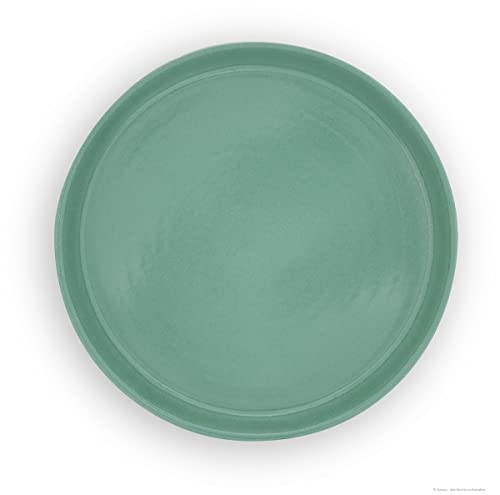 K&K Keramik Unterschale/Untersetzer rund witterungsbeständig Außen Ø19 cm, Innen Ø16 cm robust, dickwandig für Blumentopf Pflanzkübel Vogeltränke Farbe: grün-geflammt (hellgrün) von K&K Keramik