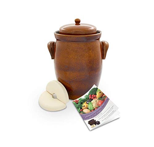 KERAZO Gärtopf 10 Liter aus Steinzeug Keramik inklusive Deckel + Stein + Anleitung [Form 2] BRAUN - Gurkentopf Einlegetopf Rumtopf Fermentation von K&K Keramik