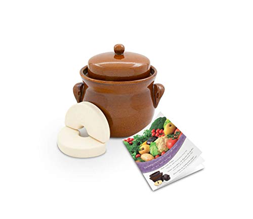 KERAZO Gärtopf 2 Liter aus Steinzeug Keramik inklusive Deckel + Stein + Anleitung [Form 2] BRAUN - Gurkentopf Einlegetopf Rumtopf Fermentation von K&K Keramik